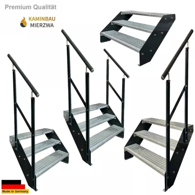 Premium Außen -Treppe 3 Stufen Breite 60-140cm H: 57cm  Wangen & Geländer Anth.