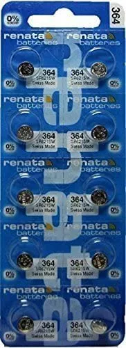 Renata Silver Oxide Watch Battery 364 - SR621SW (10 Batteries) …