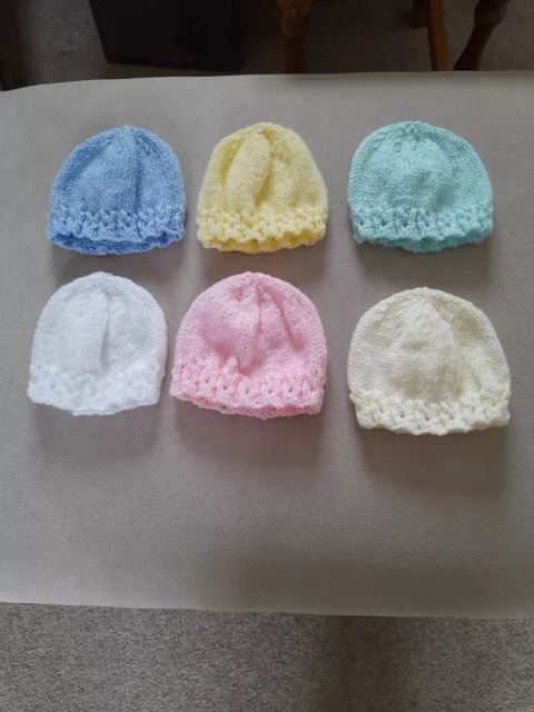 New hand knitted baby hat in white, pink, lemon, cream, mint or blue newborn