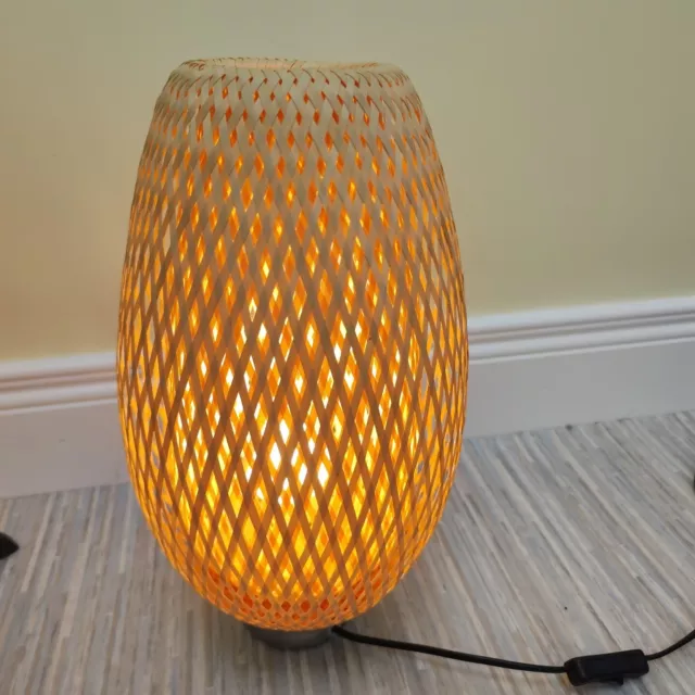 Ikea Boja Table Lamp Wicker Rattan Boho Light Weave Scandi Rustic Bedside Tested