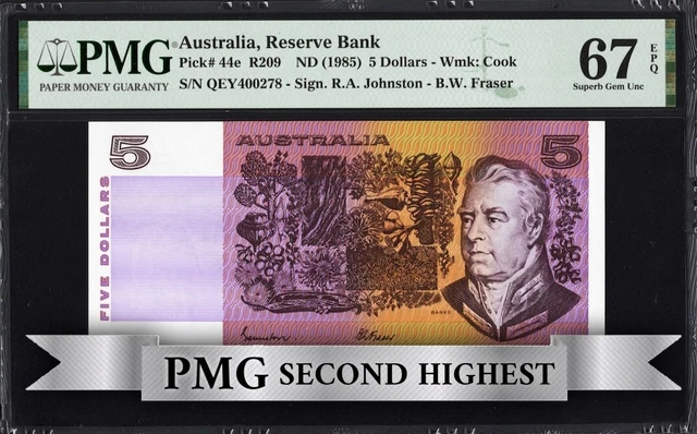 Australia 5 Dollars P44e R209 1985 Johnston Fraser PMG67 Superb Gem UNC EPQ TOP