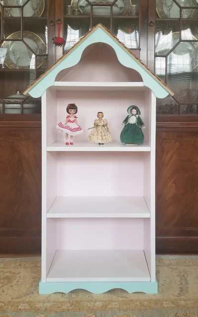 Wood Dollhouse / Bookcase 3 Story + Attic, Shingled Roof, Brick Chimney 4 Hitty
