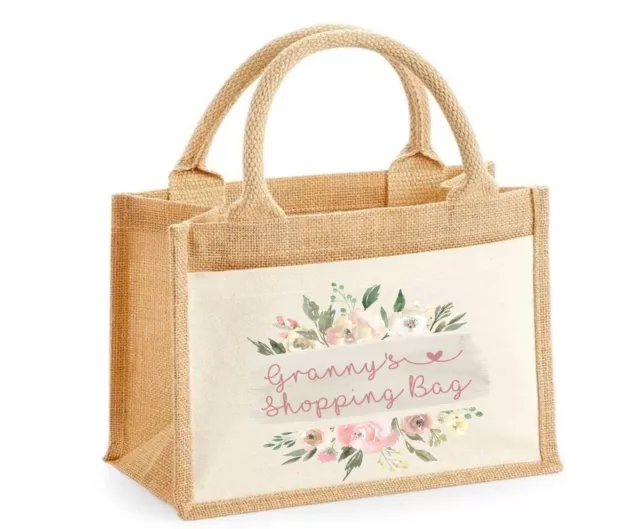 Personalised XL Jute Bag Shopping Bag  Birthday Pink green lemon floral Gift
