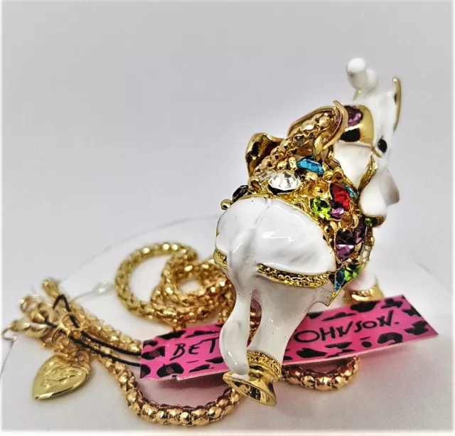 Betsey Johnson Couverture Cristal Multicolore Émail Blanc Pendentif Éléphant Gt 2