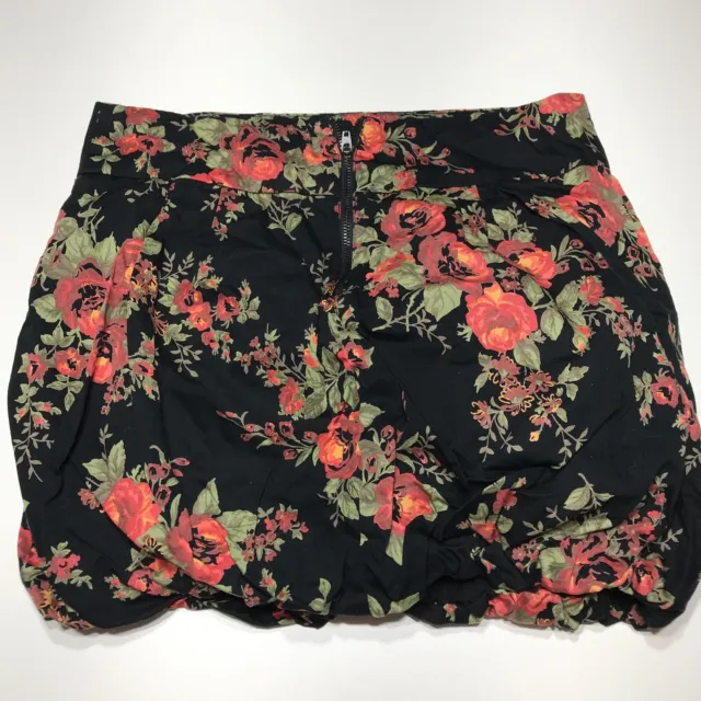 American Rag Cie Skirt Juniors Size 7 Black Floral Bubble Red Green Short