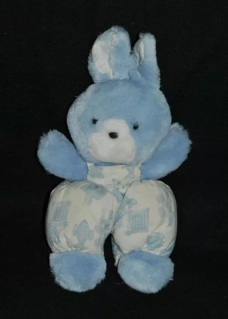 Peluche Doudou Lapin Bleu Blanc NOUNOURS Salopette Poisson Vintage 30 Cm Hochet