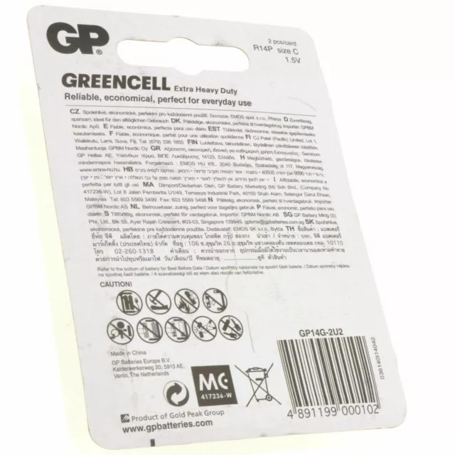 Gp Greencell Résistant Zinc Chlorure Bas Purge C LR14 Batterie 2 Paquet 3