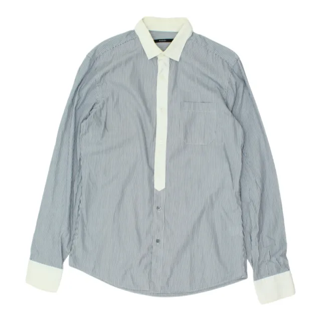 Gucci Mens Navy Pin Stripe White Collar Shirt | Vintage High End Designer VTG