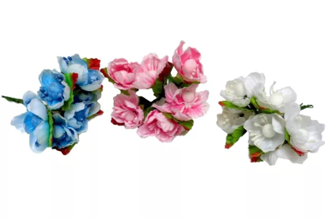 6 Mini Stoff Blumen Draht Vorbauten Kunst Handwerk Daisy 3colour Auswählen