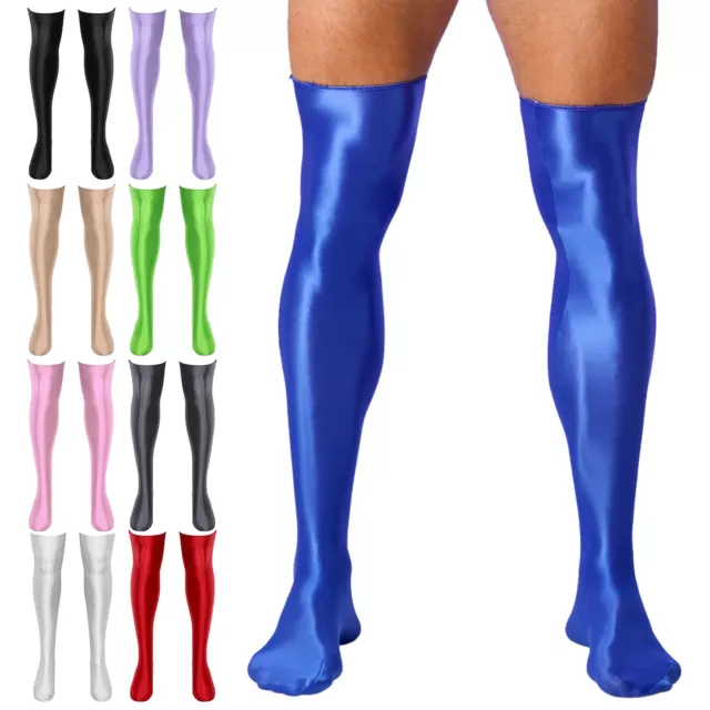 Mens Pantyhose Sexy Underwear Stay-ups Stockings Solid Color Nightwear Thigh 2