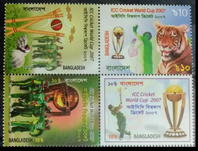 113.Bangladesh 2007 Setenant Set/4 Stamp Icc Cricket World Cup. Mnh