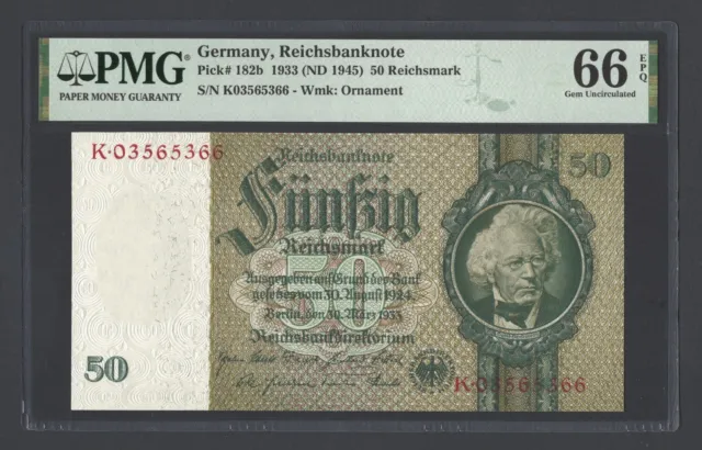 Germany- Reichsbanknote 50 Reichsmark 1933(ND 1945) P182b Uncirculated Grade 66