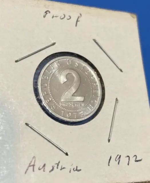 1972 Austria 2 Groschen Coin PROOF ( Mintage 132K ) Rare World Coin
