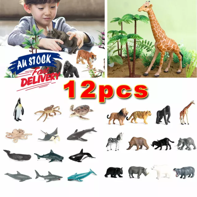 12PCS Small Dinosaur Toys Ocean Farm Animal Gifts Kids Figures Wild Plastic