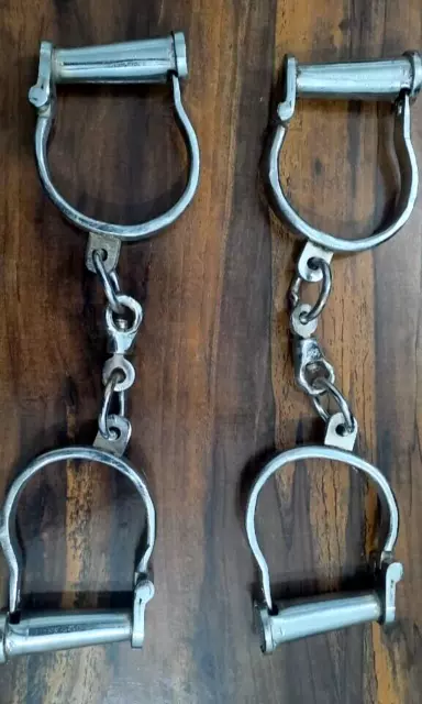 Set Of 2 pcs Nickell Handcuffs With Key Antique Style Old Vintage Handcuffs 12"