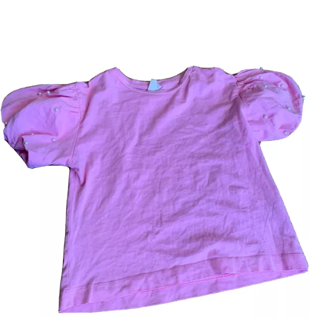 ZARA girl's pink top with pearls on sleeve detail age 7 years