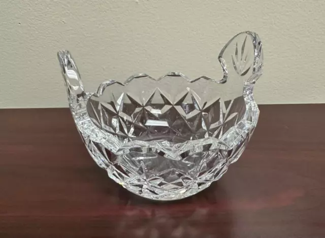 Waterford Crystal Cut Pattern Scalloped Rim & Tab Handle Bowl Candy Butter Tub