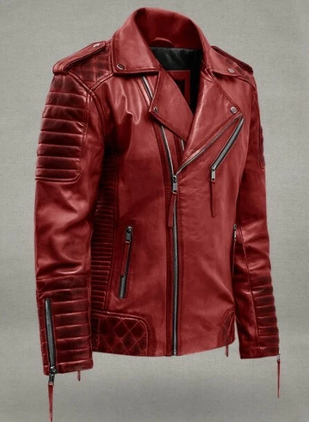 Mens Real Leather Jacket Biker Red Green Motorcycle Vintage Retro Cafe Racer New