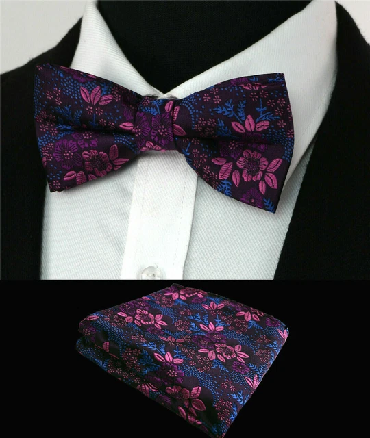 Bow Tie Pre Tied Cotton Silk Adjustable Paisley Tartan Polka Dot plain Black