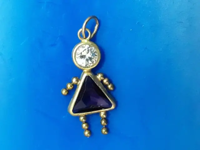 14K Solid Gold February Amethyst Birth Stone Cubic Zirconia Girl Charm Pendant