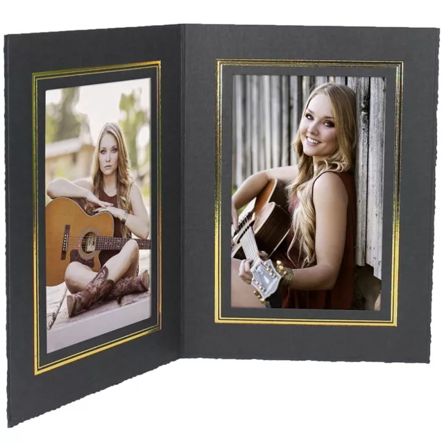 Double 5x7 Black w/Gold Vertical Photo Folders 25 Pack (Same Shipping Any Qty)