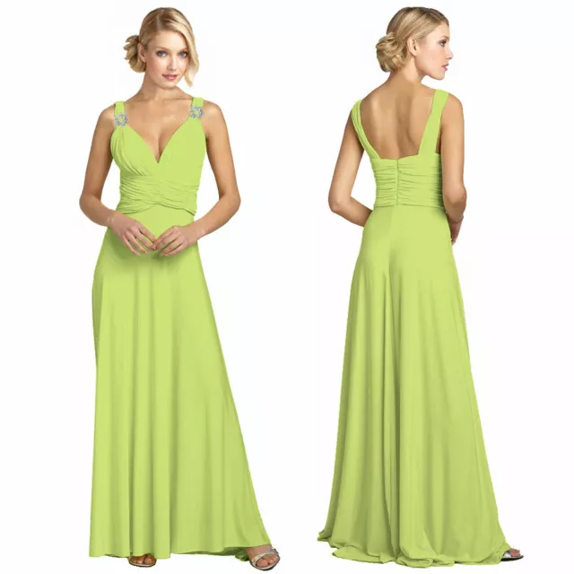 Elegant Rhinestone V-Neck Formal Party Cocktail Bridesmaid Evening Dress L-Green