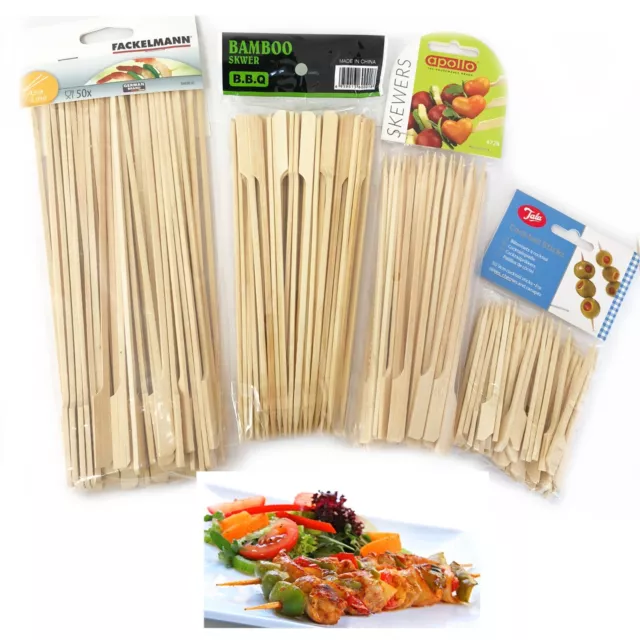 50 Bamboo Skewers Paddle BBQ Barbecue Flat Sticks Grill Kebab Shish Fruit Fondue