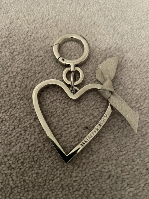 Burberry Keychain - Etsy Burberry Silver Heart Keychain with Gray Ribbon and Box display picture 1