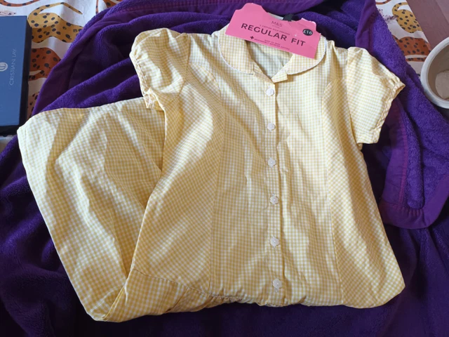 M&S Girls School Uniform Yellow Check Summer Dress Age 12 - 13 years - NWT