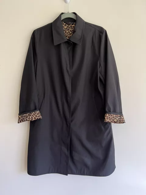 utex design UD Petite Small Black Trench Coat With Leopard Print Cuffs Jacket