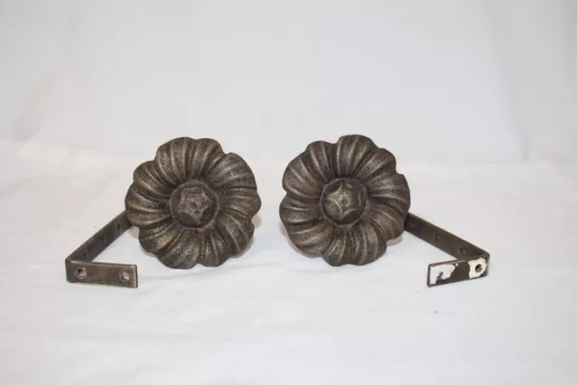 Pair of Cast Iron Curtain Tiebacks with Brackets; 4 1/2" Long X 3 1/4" Wide