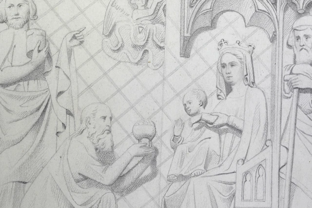 Dessin Ancien Jules Désiré Caudron - Rois Mages, Christ, Abbeville, Bon état