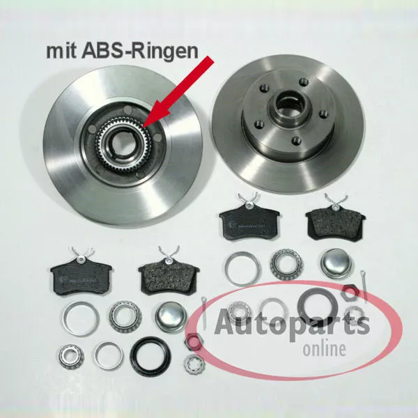 Bremsen Set Ø 226 mm mit ABS Ringen Beläge Radlager hinten für VW Passat 35i VR6