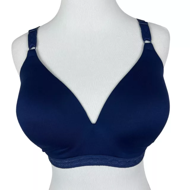 Warners Wireless Bra Womens 38D Navy Blue T-Shirt Back Closure Lightly Lined