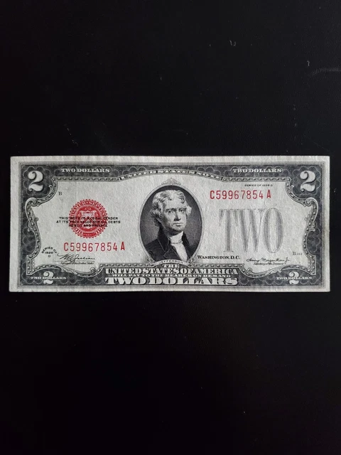 1928-D $2 Two Dollar Bill-Red Seal Us Note