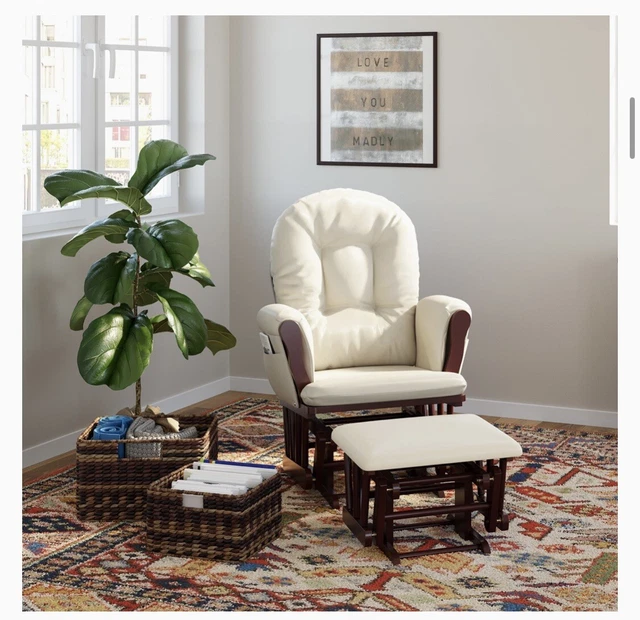 Hoop Glider and Ottoman Set, Espresso/Beige"padded cushion and motion