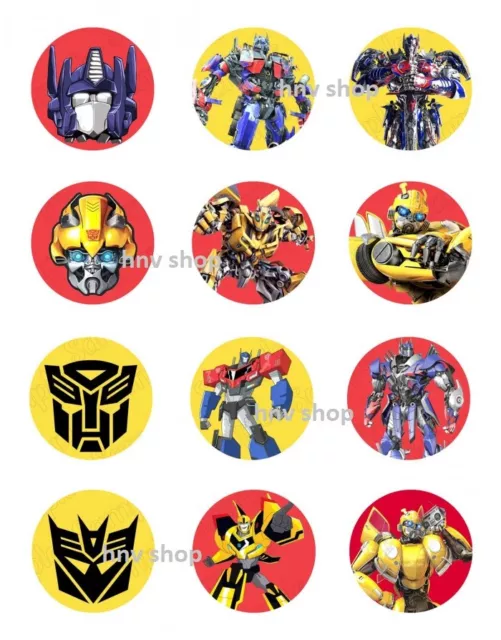 12 x TRANSFORMER BUMBLEBEE EDIBLE WAFER PAPER Cupcake Toppers UNCUT Image