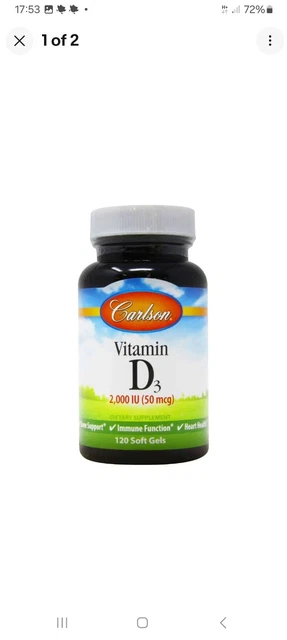 CARLSON LABS VITAMIN D3 2000 Iu 120 Softgels £22.00 - PicClick UK