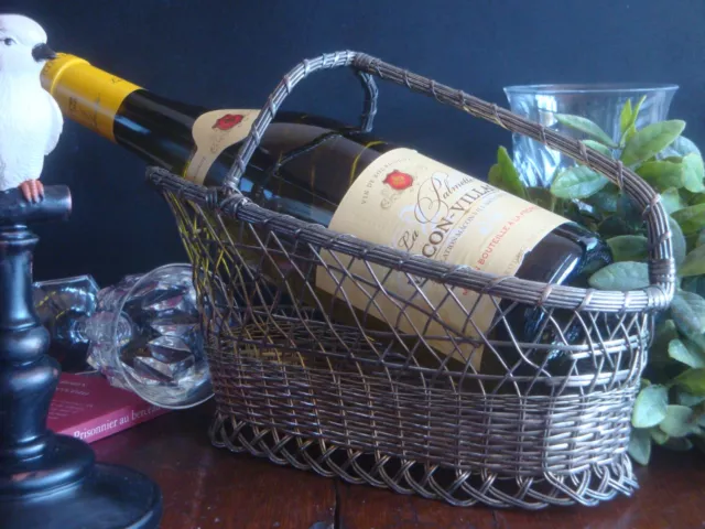 Vintage PORTE BOUTEILLE (fils serviteur ancien panier vin métal argenté casier)