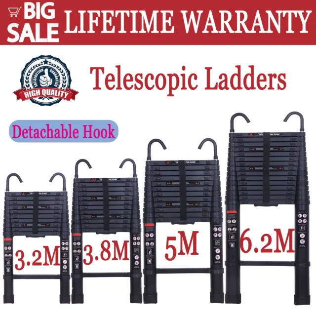 2M-6.2M Telescopic Ladder Multi-Purpose Extendable Folding Aluminium Ladders UK