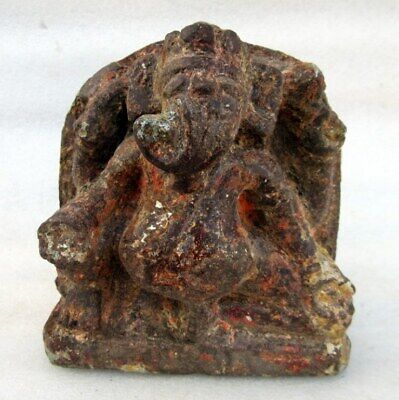 Antique Tribal Holy Worship Hindu God Ganesha Figure Old Rare Stone Hand Carved