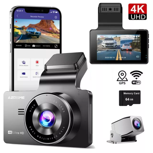 3Inch 4K UHD Dash Cam Dual Lens Camera WiFi GPS Night Vision Car Video Recorder