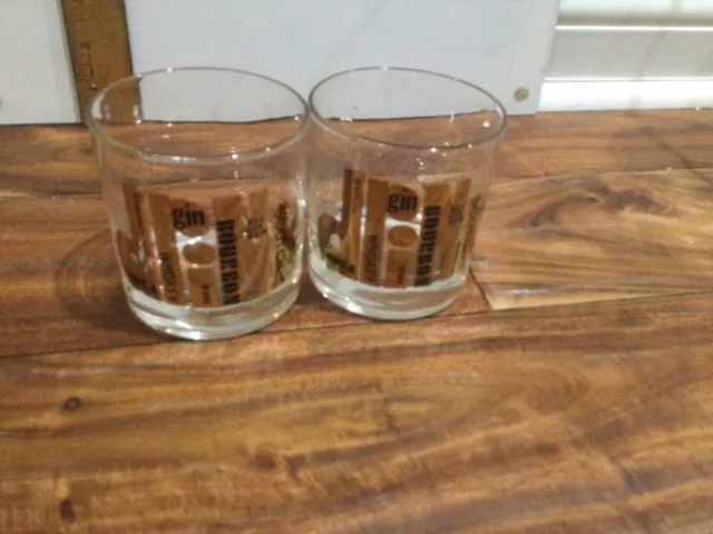 Set of 2 Couroc MCM lettering gold black drinks name  Low Ball rocks MCM Barware