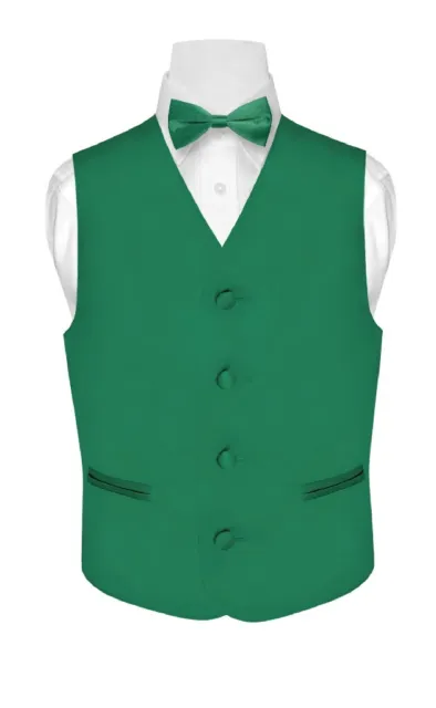 BOY'S Dress Vest & BOW TIE Solid EMERALD GREEN Color BowTie Set for Suit or Tux