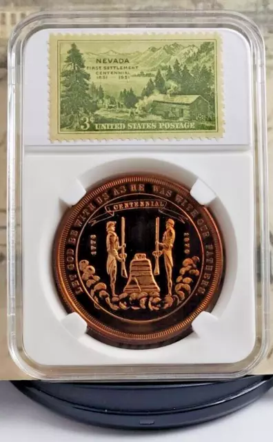 1976 American Revolution Nevada Commemorative Medallion with Stamps - Nice! W1