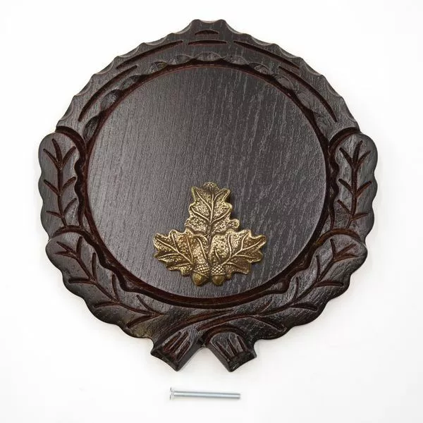Placa de Jabalí Tallado Oscuro Af 14 CM Con 1 Pieza Hoja Roble Portada Pequeño