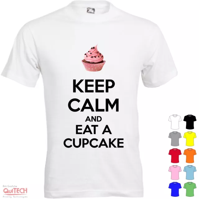 T-Shirt Keep Calm and Eat Cupcake Maglietta Uomo-Donna Bianca-Colorata