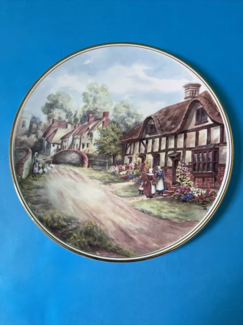 Royal Vale Bone China 8" Wall Plate Thatched Roof Village Scene, Made in England