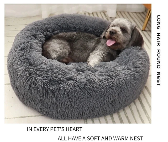 Donut Plush Pet Dog Cat Bed Fluffy Soft Warm Calming Bed Sleeping Kennel Nest