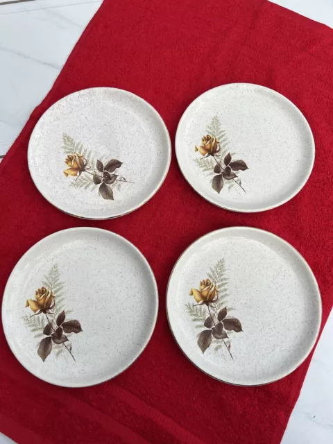 Set of 4 Kernewek Cornwall Pottery Autumn Rose Tea / Dinner / Side Plates